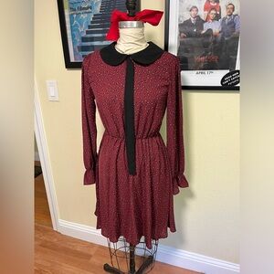 Burgundy mini dress with collar and bow